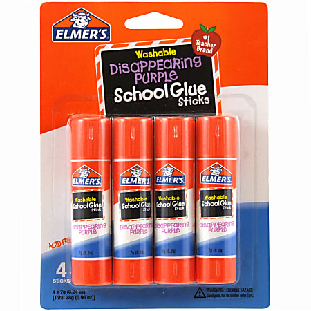 Elmers Washable Disappearing Purple School Glue Sticks 0.24 Oz Pack Of 4 -  Office Depot